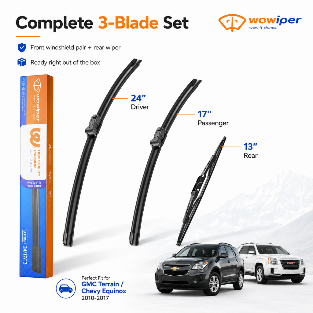GMC Terrain / Chevy Equinox 2010-2017 Wiper Blades, WOWIPER 24"+17" Front & 13" Rear Set