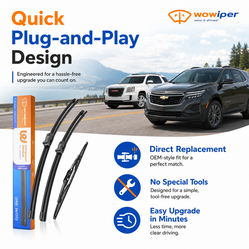 GMC Terrain / Chevy Equinox 2010-2017 Wiper Blades, WOWIPER 24"+17" Front & 13" Rear Set