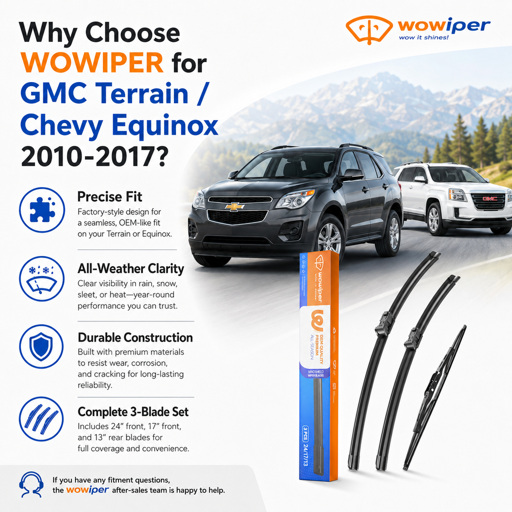 GMC Terrain / Chevy Equinox 2010-2017 Wiper Blades, WOWIPER 24"+17" Front & 13" Rear Set