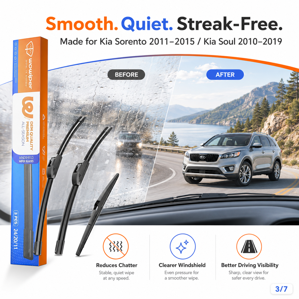 Kia Sorento 2011-2015 / Kia Soul 2010-2019 Wiper Blades, WOWIPER 24"+20" Front & 11" Rear Set