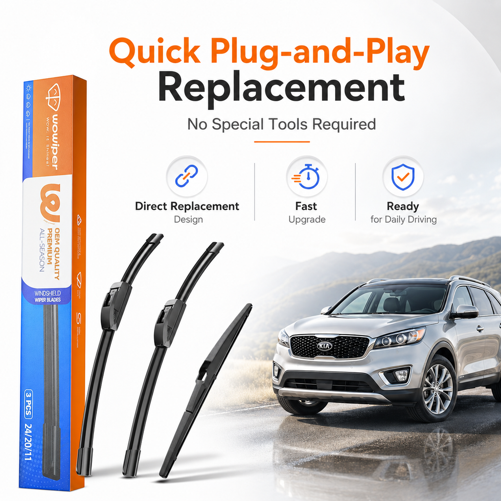Kia Sorento 2011-2015 / Kia Soul 2010-2019 Wiper Blades, WOWIPER 24"+20" Front & 11" Rear Set