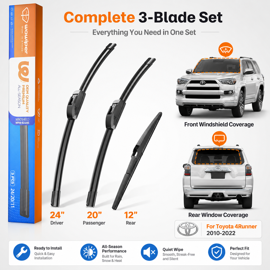 Toyota 4Runner 2010-2022 Wiper Blades, WOWIPER 24"+20" Front & 12" Rear Set