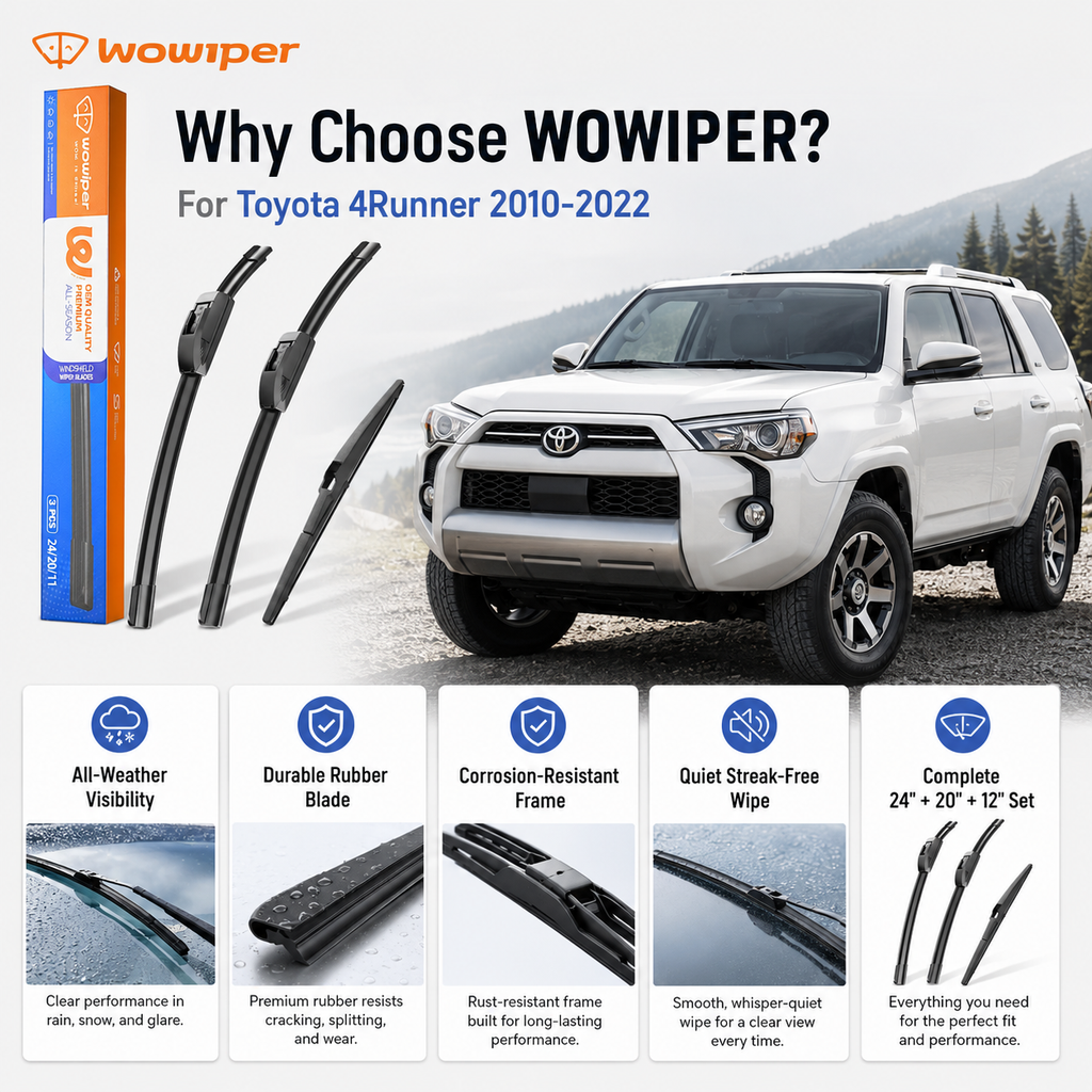 Toyota 4Runner 2010-2022 Wiper Blades, WOWIPER 24"+20" Front & 12" Rear Set