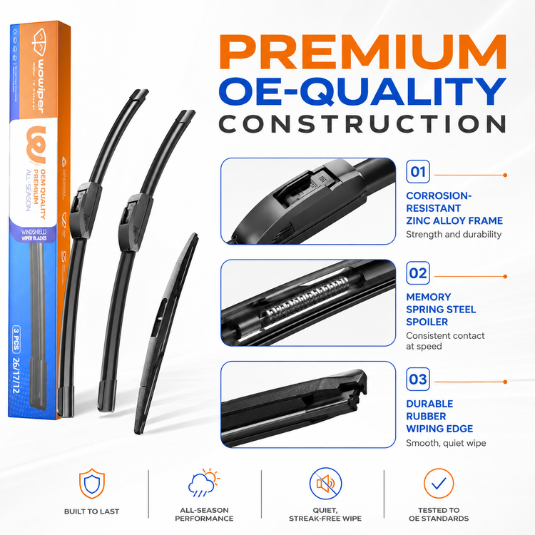 Honda CR-V 2017-2022 Wiper Blades, Wowiper Premium 26"+17"+12" Front & Rear Set (Pack of 3)