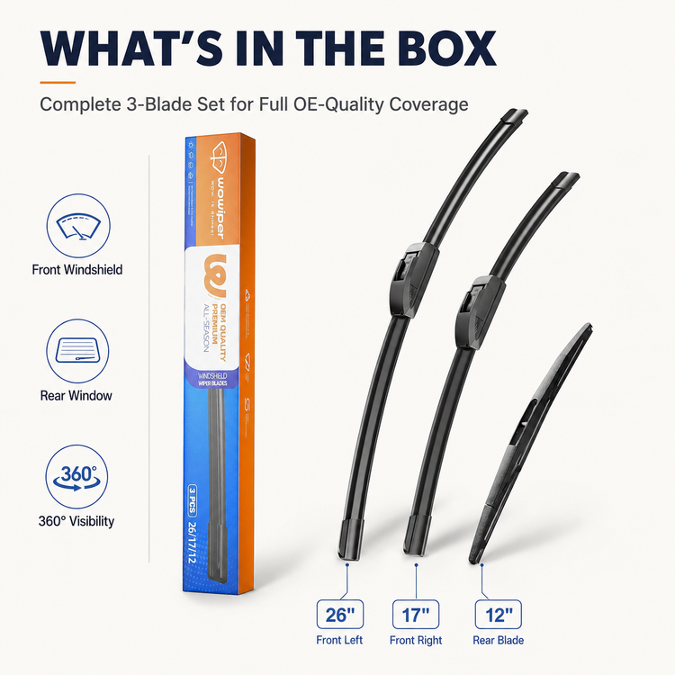 Honda CR-V 2017-2022 Wiper Blades, Wowiper Premium 26"+17"+12" Front & Rear Set (Pack of 3)