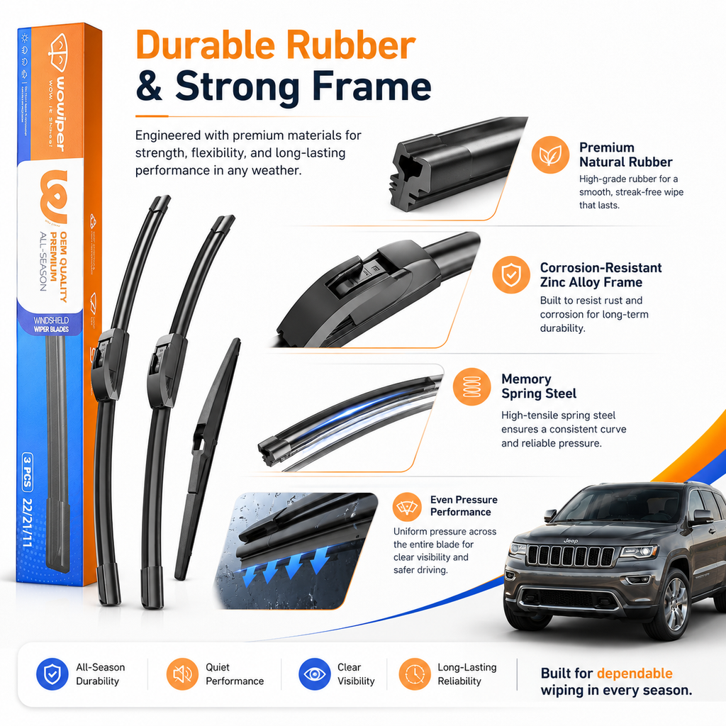 Jeep Grand Cherokee 2014-2021 Wiper Blades, WOWIPER 22"+21" Front & 11" Rear Wiper Blade Set