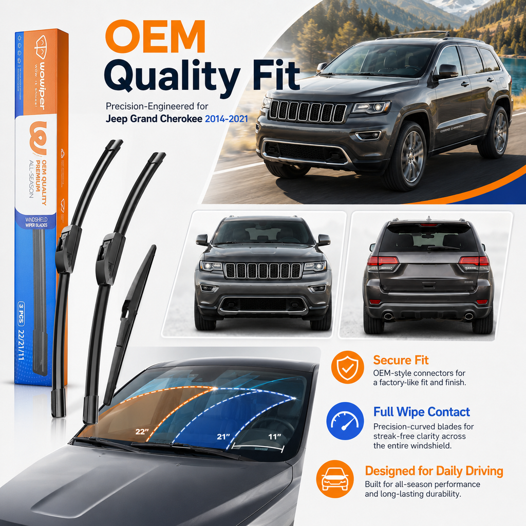 Jeep Grand Cherokee 2014-2021 Wiper Blades, WOWIPER 22"+21" Front & 11" Rear Wiper Blade Set