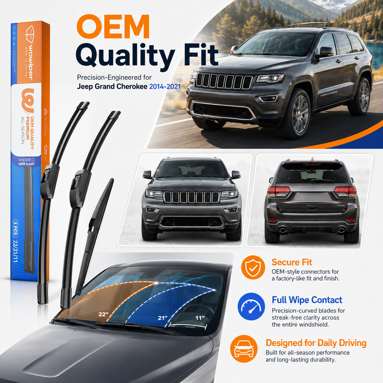 Jeep Grand Cherokee 2014-2021 Wiper Blades, WOWIPER 22"+21" Front & 11" Rear Wiper Blade Set