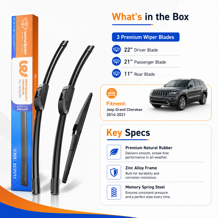 Jeep Grand Cherokee 2014-2021 Wiper Blades, WOWIPER 22"+21" Front & 11" Rear Wiper Blade Set