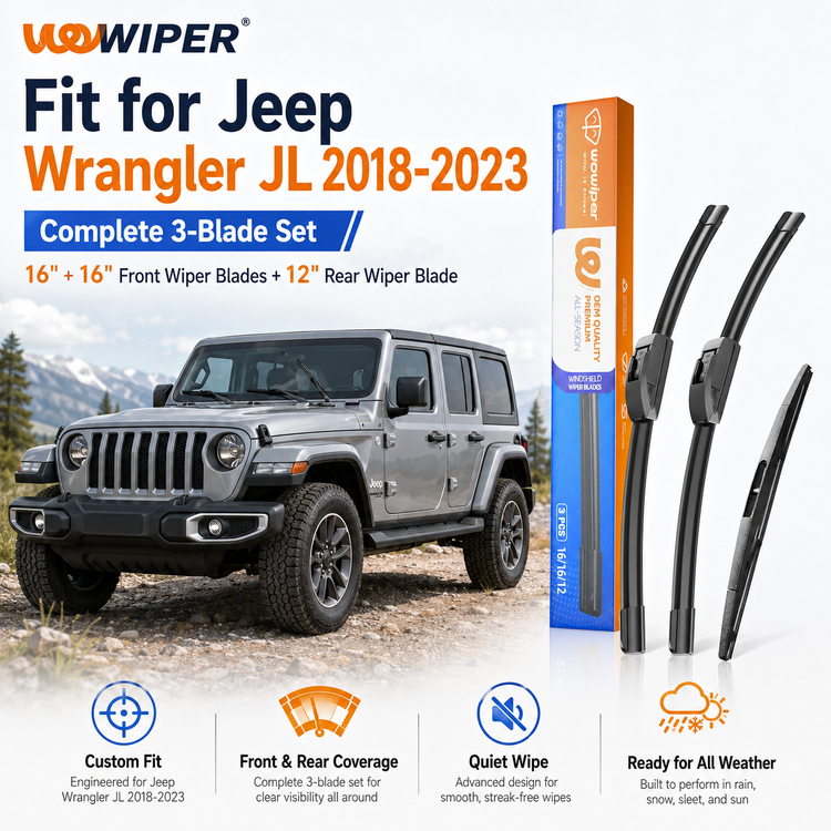 Jeep Wrangler JL 2018-2023 Wiper Blades, WOWIPER 16"+16" Front & 12" Rear Wiper Blade Set