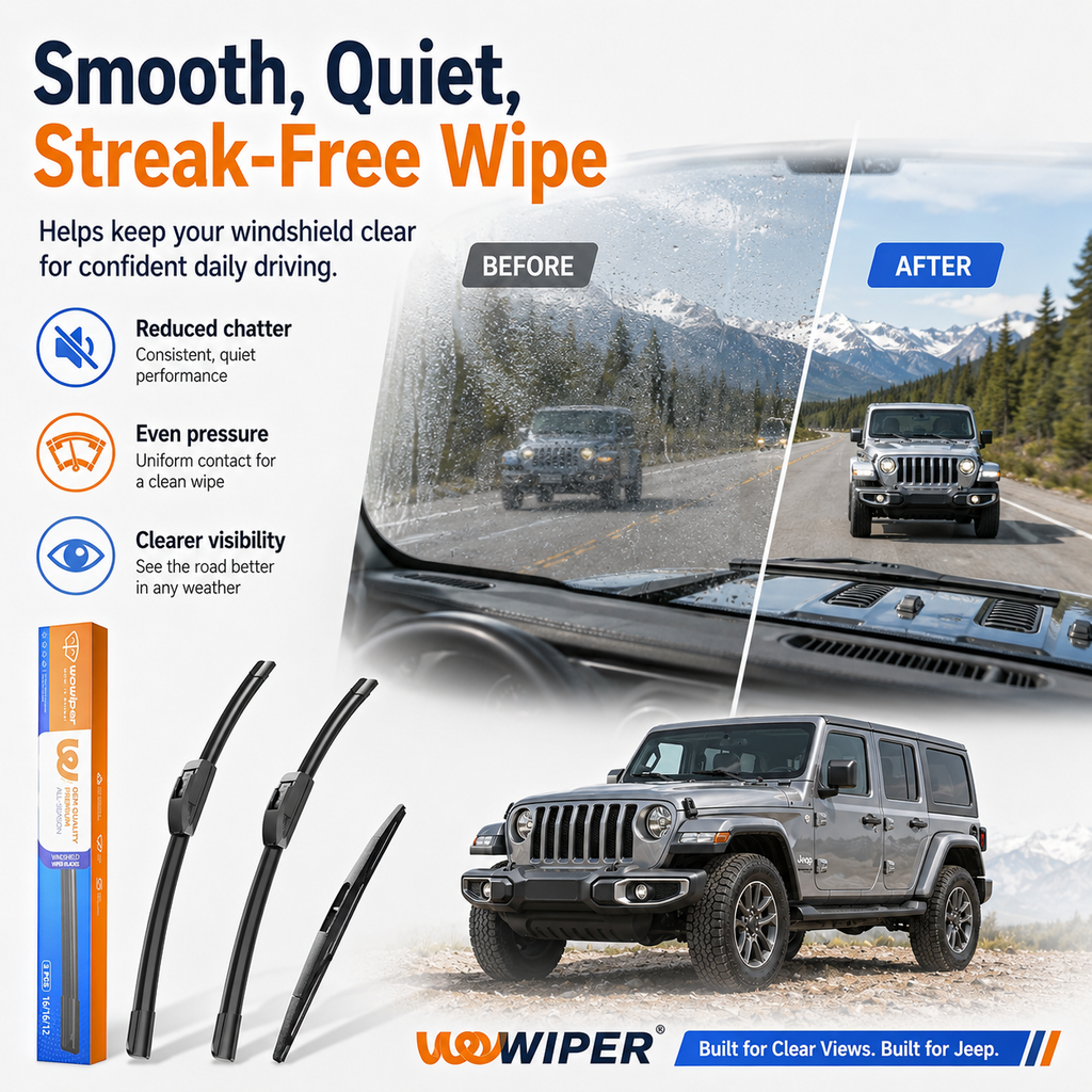 Jeep Wrangler JL 2018-2023 Wiper Blades, WOWIPER 16"+16" Front & 12" Rear Wiper Blade Set
