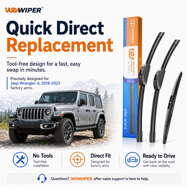 Jeep Wrangler JL 2018-2023 Wiper Blades, WOWIPER 16"+16" Front & 12" Rear Wiper Blade Set