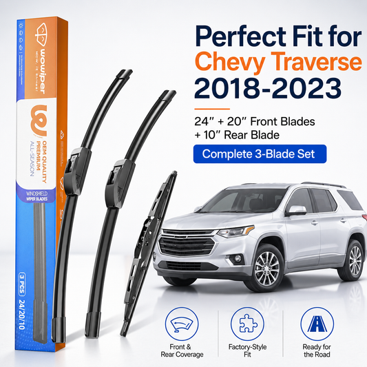 Chevy Traverse 2018-2023 Wiper Blades, WOWIPER 24"+20" Front & 10" Rear Wiper Blade Set