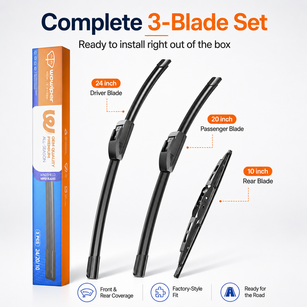 Chevy Traverse 2018-2023 Wiper Blades, WOWIPER 24"+20" Front & 10" Rear Wiper Blade Set