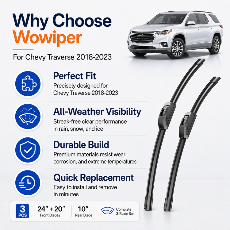 Chevy Traverse 2018-2023 Wiper Blades, WOWIPER 24"+20" Front & 10" Rear Wiper Blade Set