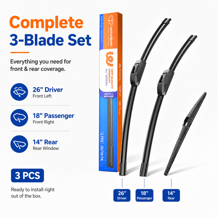 Jeep Cherokee 2014-2021 Wiper Blades, WOWIPER 26"+18" Front & 14" Rear Wiper Blade Set