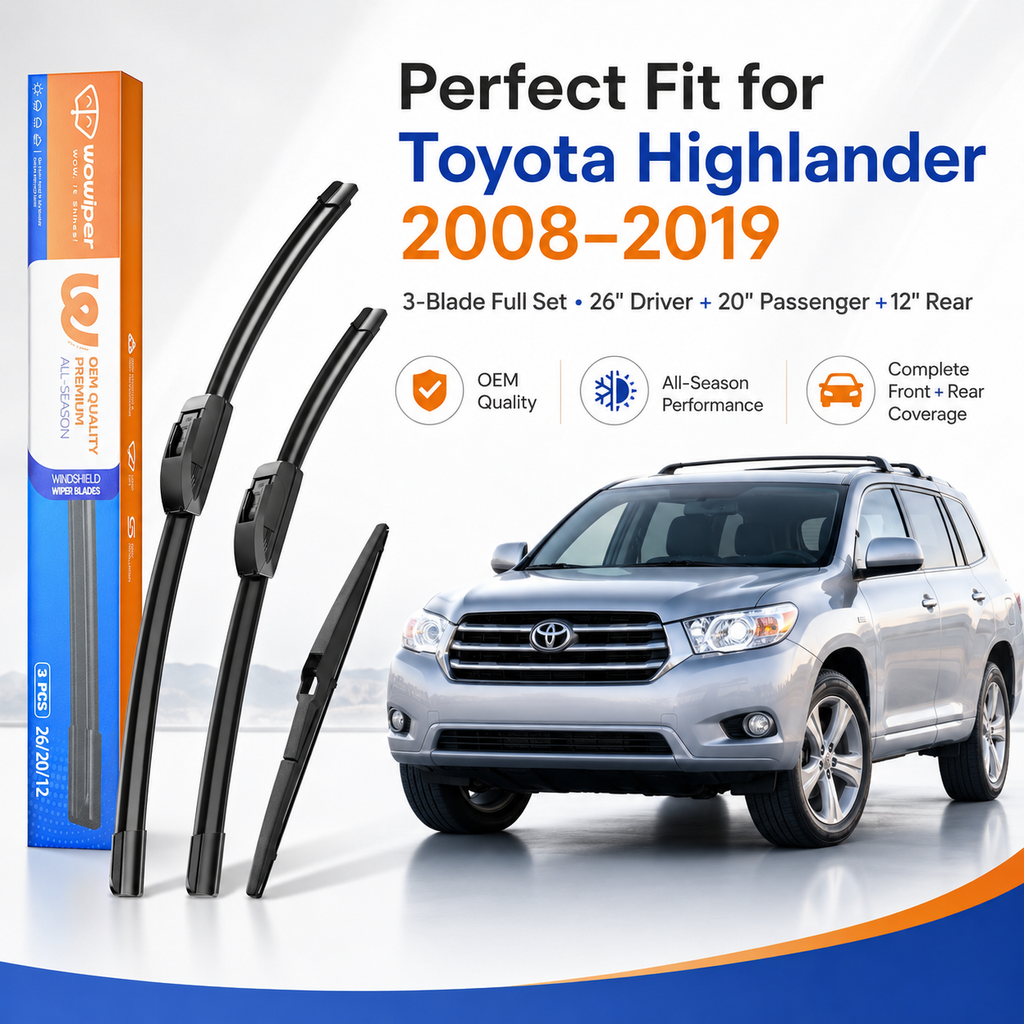 Toyota Highlander 2008-2019 Wiper Blades, WOWIPER 26"+20" Front & 12" Rear Wiper Blade Set