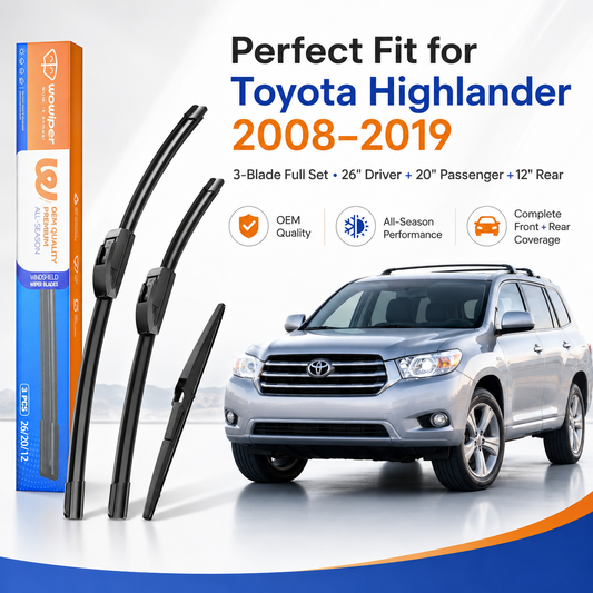 Toyota Highlander 2008-2019 Wiper Blades, WOWIPER 26"+20" Front & 12" Rear Wiper Blade Set