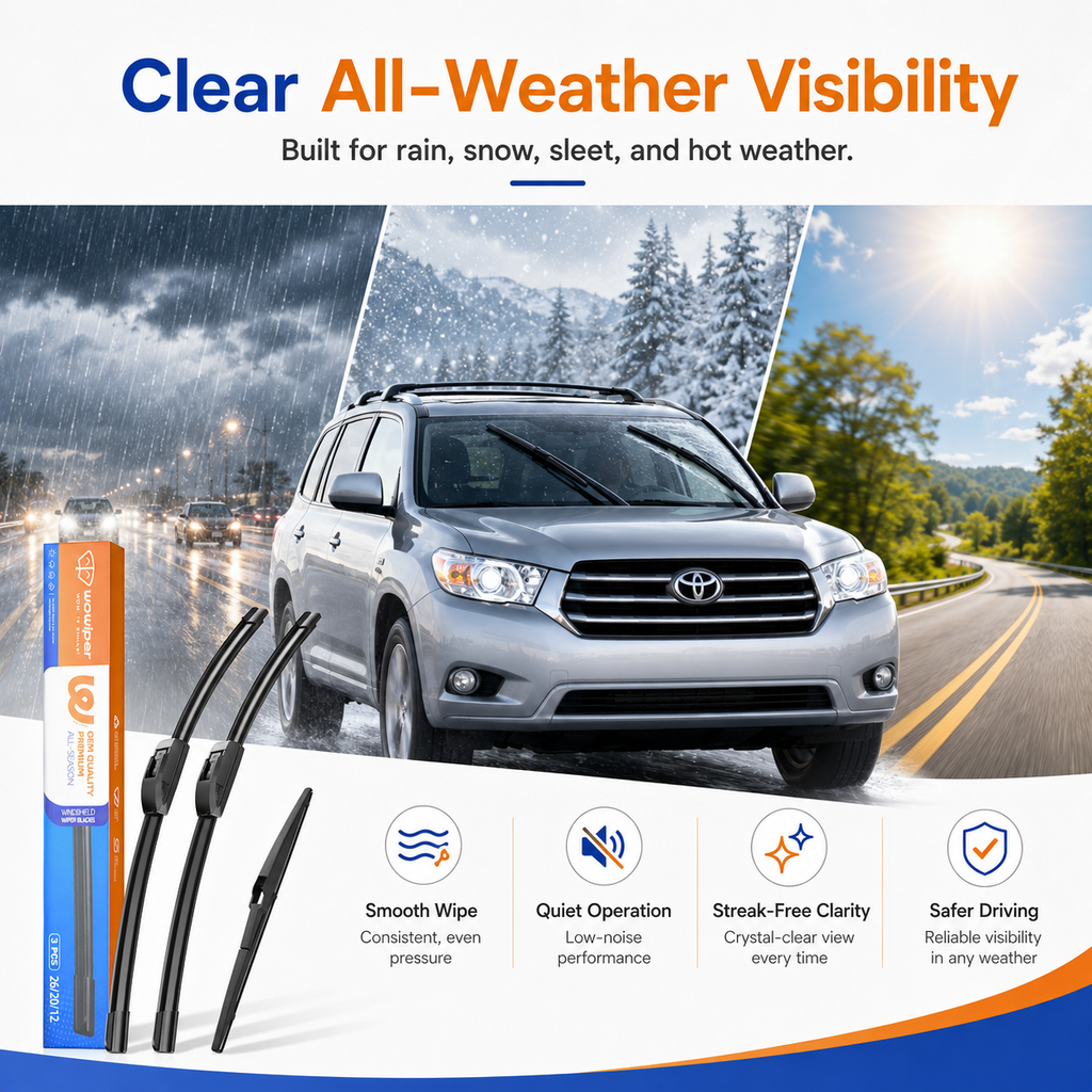 Toyota Highlander 2008-2019 Wiper Blades, WOWIPER 26"+20" Front & 12" Rear Wiper Blade Set