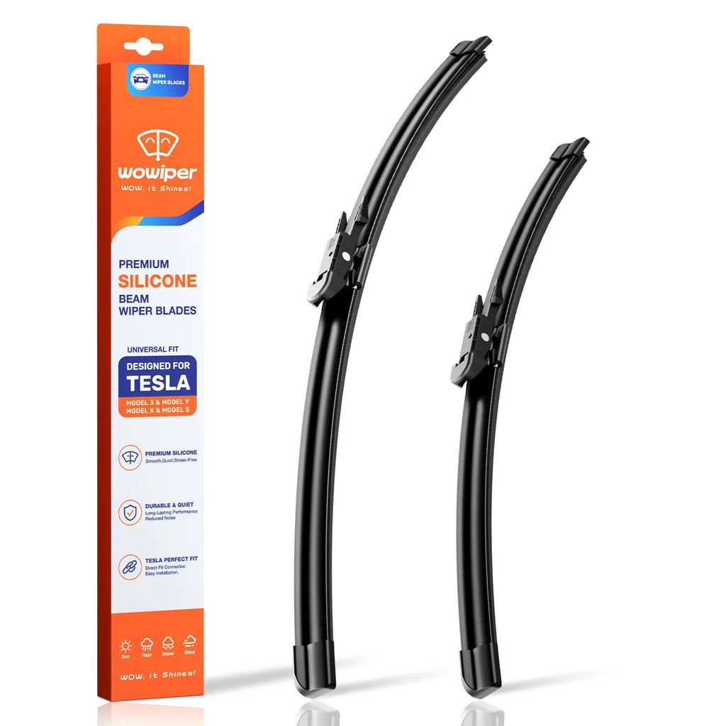 Tesla Model X 2015-2020 Silicone Wiper Blades, WOWIPER 28"+18" Front Set, Water Repellent Coated Windshield Wipers, Quiet All-Weather Replacement