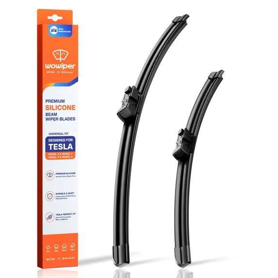 Tesla Model S 2012-2020 Silicone Coated Wiper Blades, WOWIPER 28"+18" Front Set, Water Repellent Windshield Wipers, Quiet All-Weather Replacement