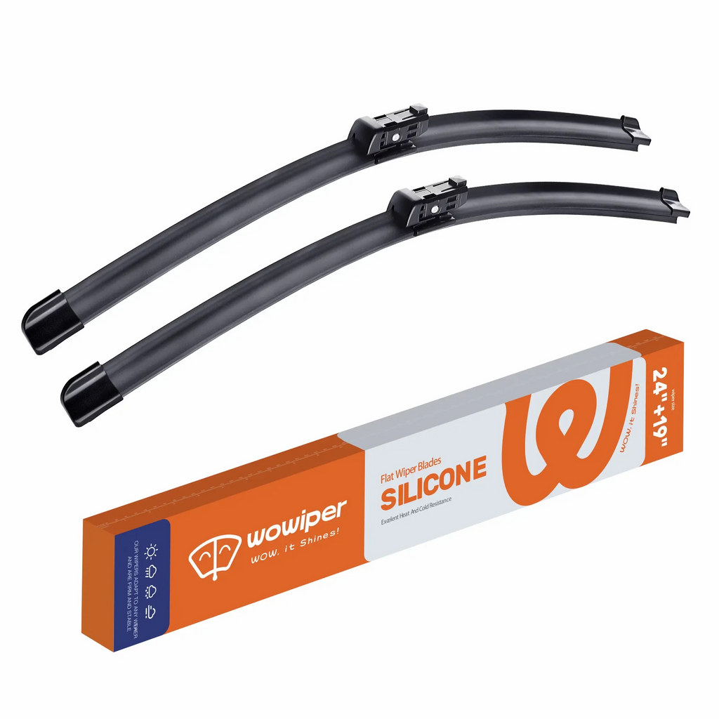 VW Jetta 2011-2023 24"+19" Silicone Wiper Blades, WOWIPER Water-Repellent Beam Windshield Wipers, Narrow PTB Fit, Quiet All-Season Front Replacement, 2 Pack