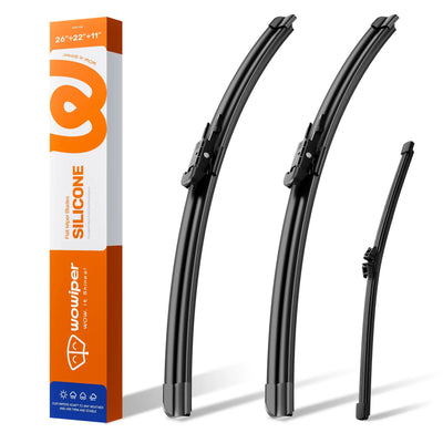 Ford Explorer 2011-2025 Silicone Wiper Blades 3 Pack, WOWIPER 26"+22" Front & 11" Rear Set, Water Repellent All-Weather Windshield Wipers