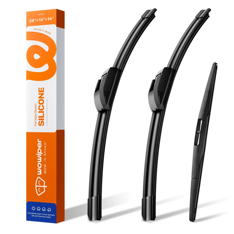 Honda Fit 2009-2020 Silicone Wiper Blades 3 Pack, WOWIPER 28"+14" Front & 14" Rear Set, Water Repellent All-Weather Windshield Wipers