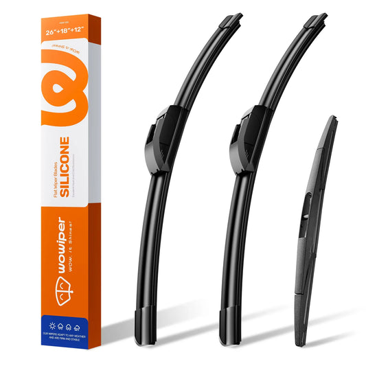 Nissan Murano 2015-2024 Silicone Wiper Blades 3 Pack, WOWIPER 26"+18" Front & 12" Rear Set, Water Repellent All-Weather Windshield Wipers