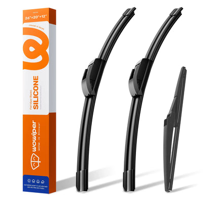 Toyota Highlander 2008-2019 Silicone Wiper Blades 3 Pack, WOWIPER 26"+20" Front & 12" Rear Set, Water Repellent All-Weather Windshield Wipers
