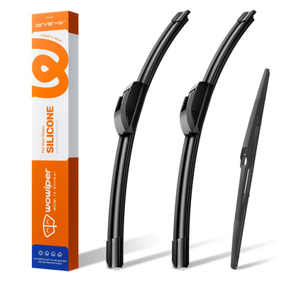 Toyota Prius 2004-2009 Silicone Wiper Blades 3 Pack, WOWIPER 26"+18" Front & 16" Rear Set, Water Repellent All-Weather Windshield Wipers
