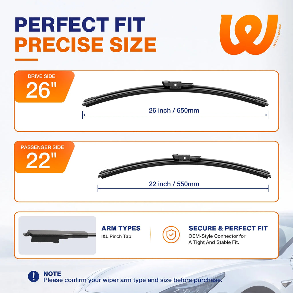 Ford Explorer 2011-2023 Silicone Wiper Blades, WOWIPER 26"+22" Graphene Coated Front Set, Water Repellent All-Weather Windshield Wipers
