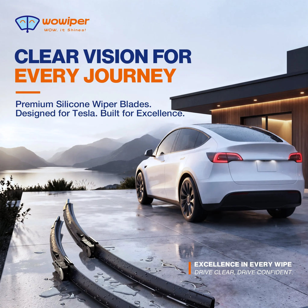 Tesla Model S 2012-2020 Silicone Coated Wiper Blades, WOWIPER 28"+18" Front Set, Water Repellent Windshield Wipers, Quiet All-Weather Replacement
