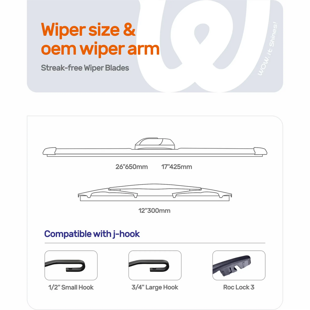 Honda CR-V 2017-2022 Silicone Wiper Blades, WOWIPER 26"+17" Front & 12" Rear Graphene Coated Set