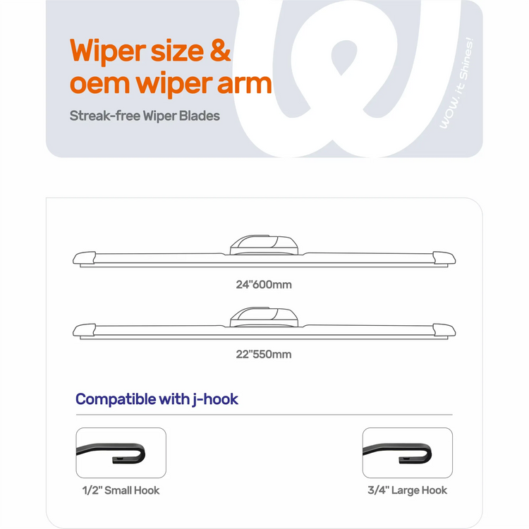Ford Flex 2009-2019 24"+22" Silicone Wiper Blades, WOWIPER Water-Repellent Beam Windshield Wipers, J-Hook Only, Quiet All-Season Front Replacement, 2 Pack