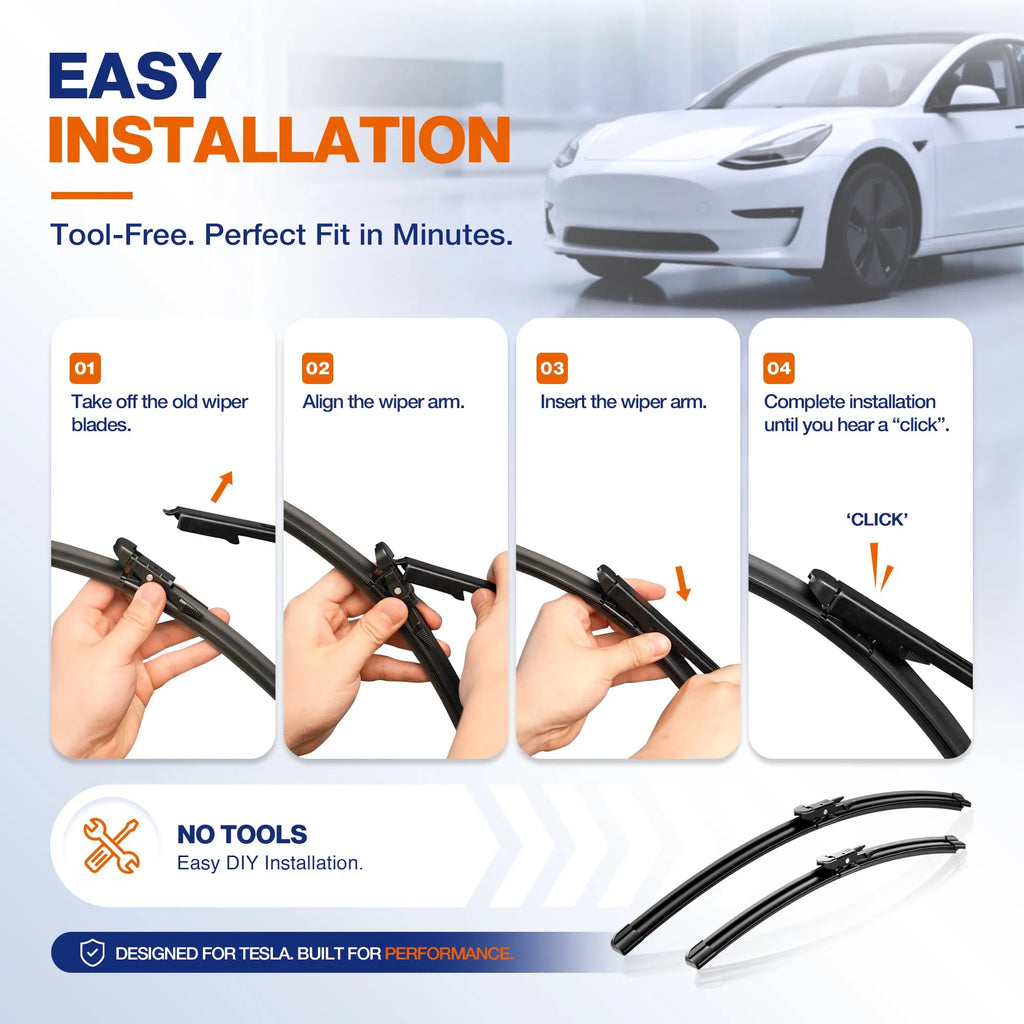 Tesla Model X 2015-2020 Silicone Wiper Blades, WOWIPER 28"+18" Front Set, Water Repellent Coated Windshield Wipers, Quiet All-Weather Replacement
