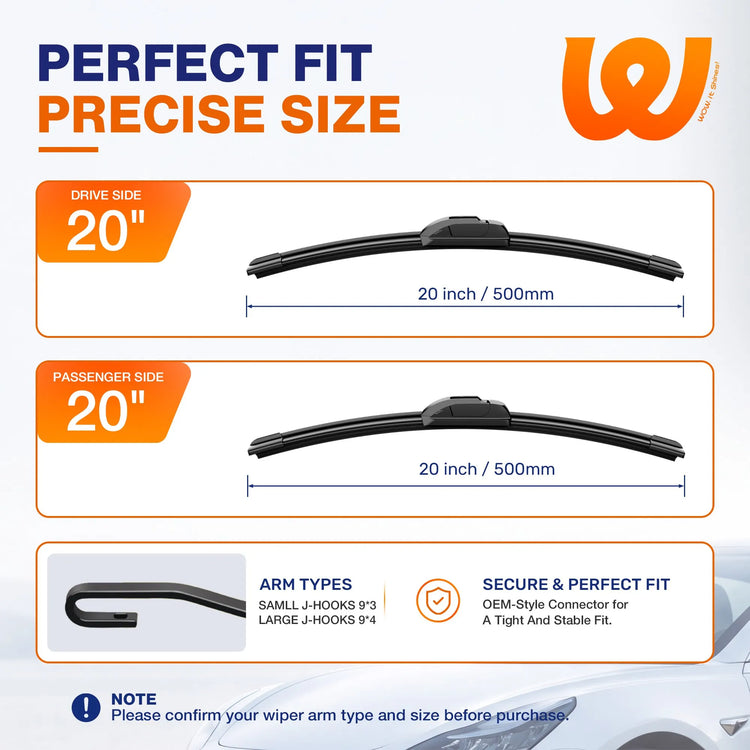 Ford F150 1999-2008 Silicone Wiper Blades, WOWIPER 20"+20" Graphene Coated Front Set, Water Repellent All-Weather Windshield Wipers