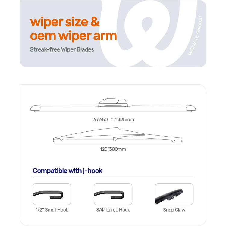 Nissan Rogue 2014-2023 Silicone Wiper Blades, WOWIPER Graphene Coated Front & Rear Set