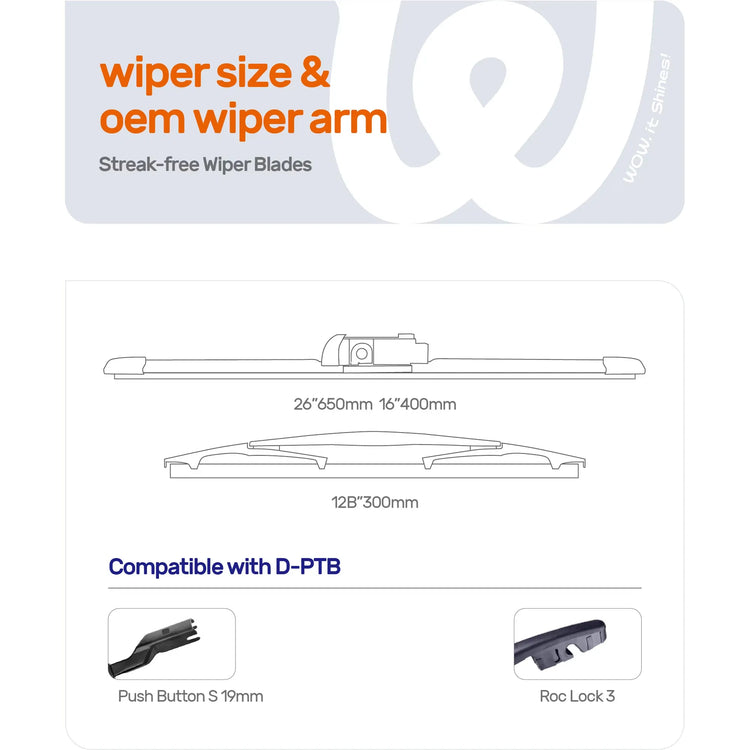Subaru Crosstrek 2018-2023 Silicone Wiper Blades, WOWIPER Graphene Coated 26"+16"+12" Front & Rear Set