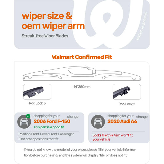 Jeep Cherokee 2014-2022, Honda CR-V 2007-2011, Subaru Forester 2006-2022 & Mazda CX-5 2013-2021 14" Rear Wiper Blade, WOWIPER RH-4/RH-3 Rear Windshield Wiper Replacement
